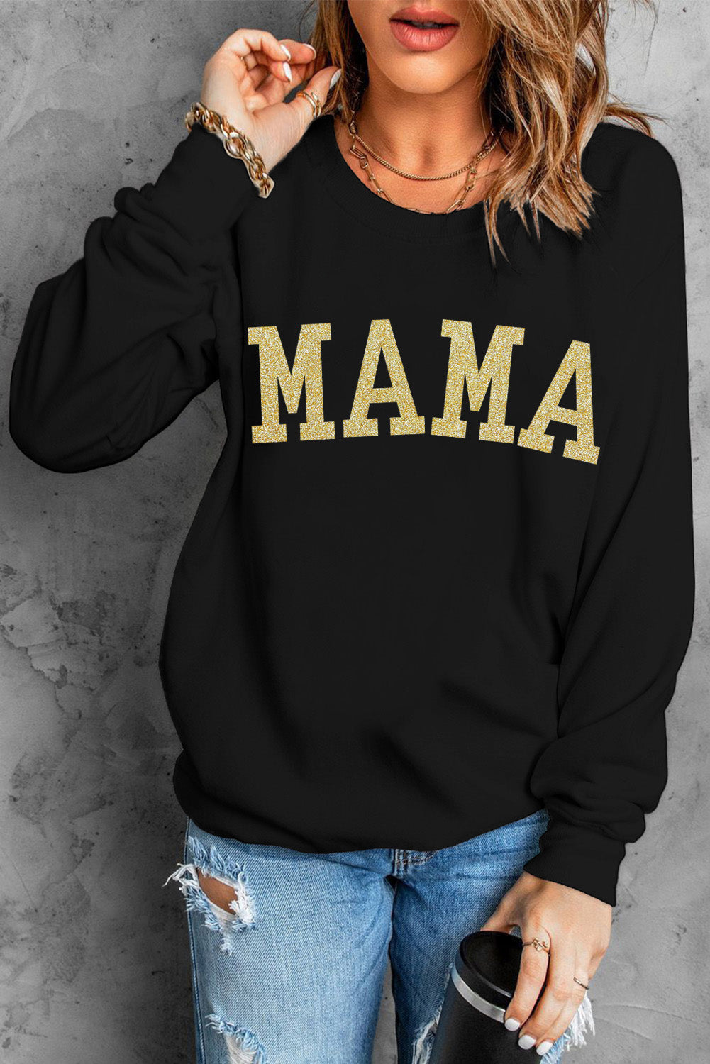 Glitter MAMA Graphic Pullover Sweatshirt