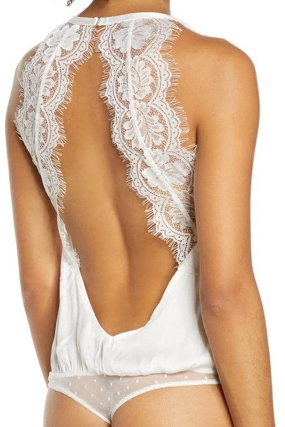 Lace Crochet Open Back Sleeveless Bodysuit