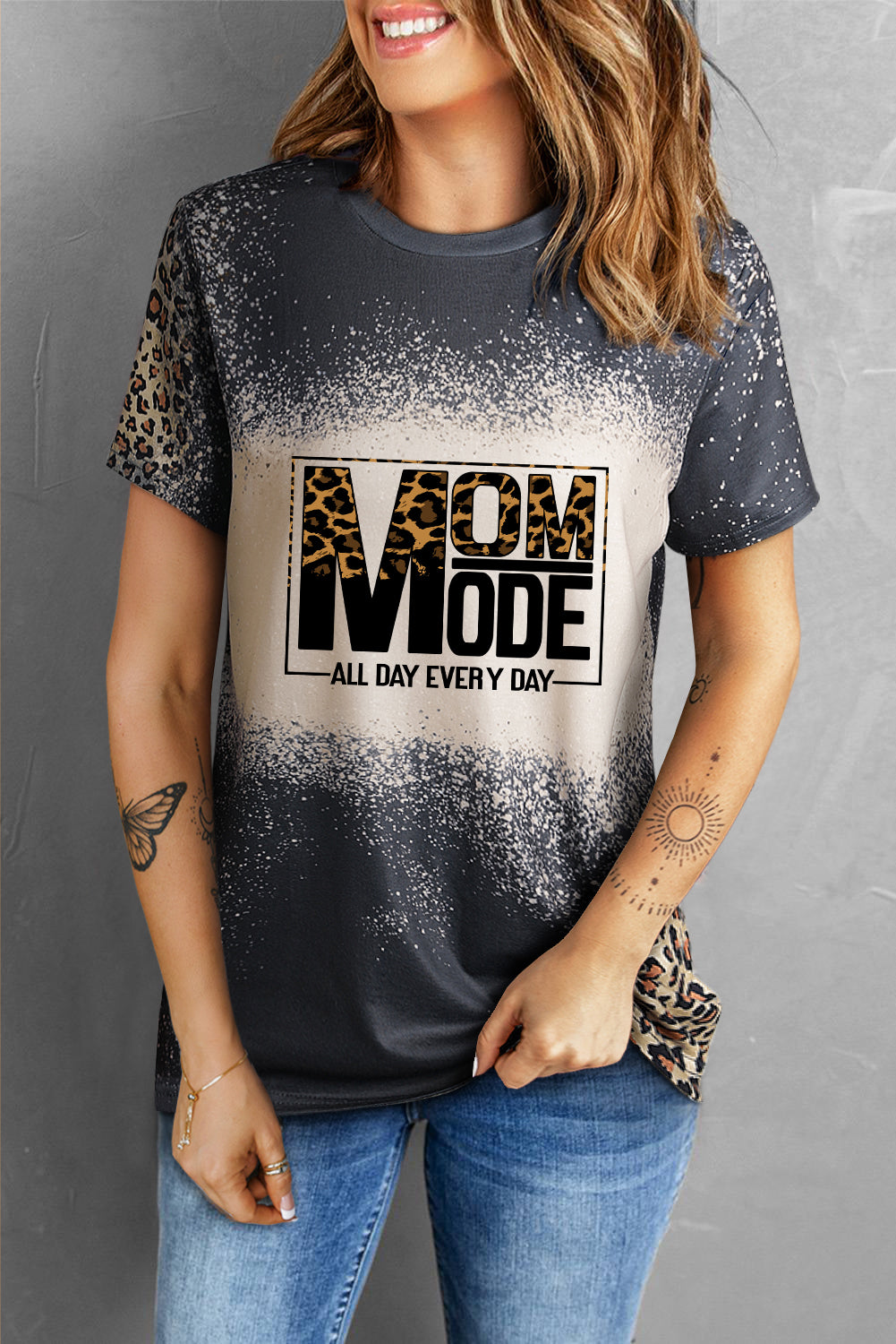 MOM MODE Leopard Bleach Print Vintage Graphic Tee