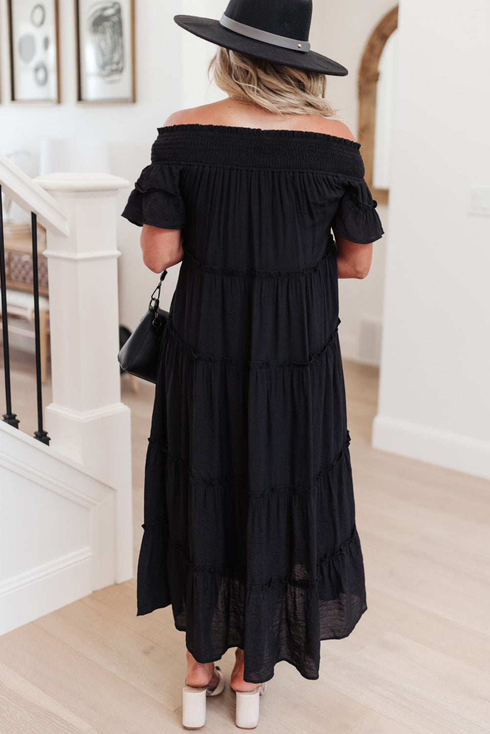 Plus Size Smocked Off Shoulder Frill Tiered Maxi Dress