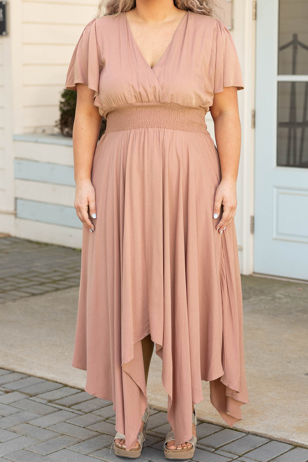 Wrap V Neck Plus Size Handkerchief Dress