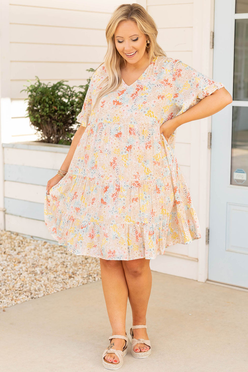 Plus Size Floral Pattern Babydoll Swing Dress