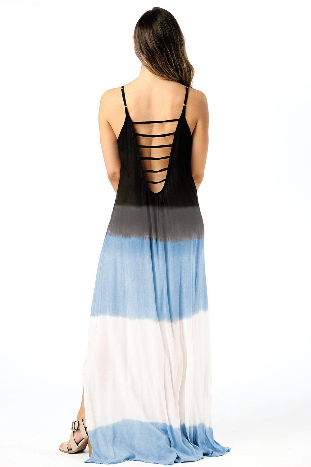 Spaghetti Strap Tie Dye Slit Maxi Dress