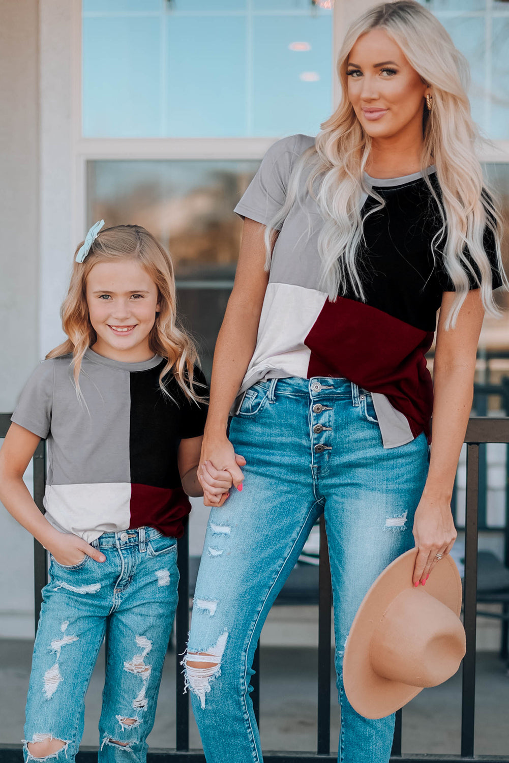 Wine Red Colorblock T-shirt with Slits