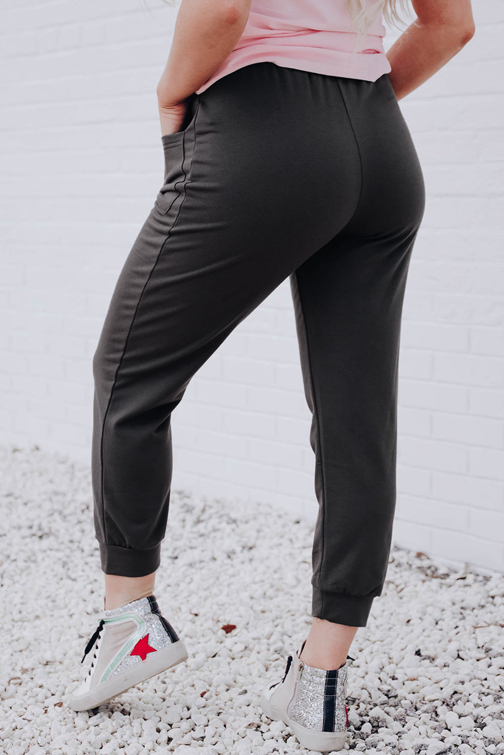 Drawstring Waist Front Patch Pockets Jogger Pants