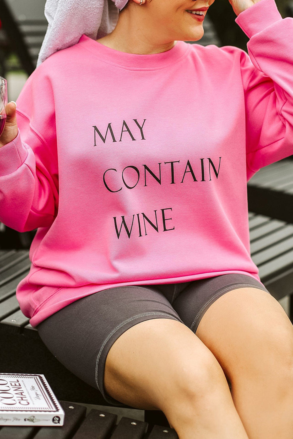 May Contain Wine Crew Neck Plus Size Sweatshirt