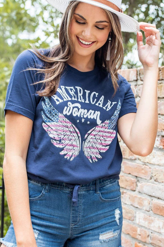 American Woman Eagle Wing Flag Graphic Tee