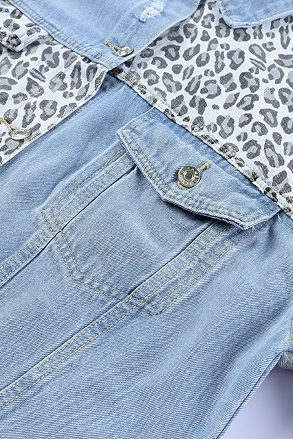 Plus Size Leopard Ripped Cropped Denim Jacket