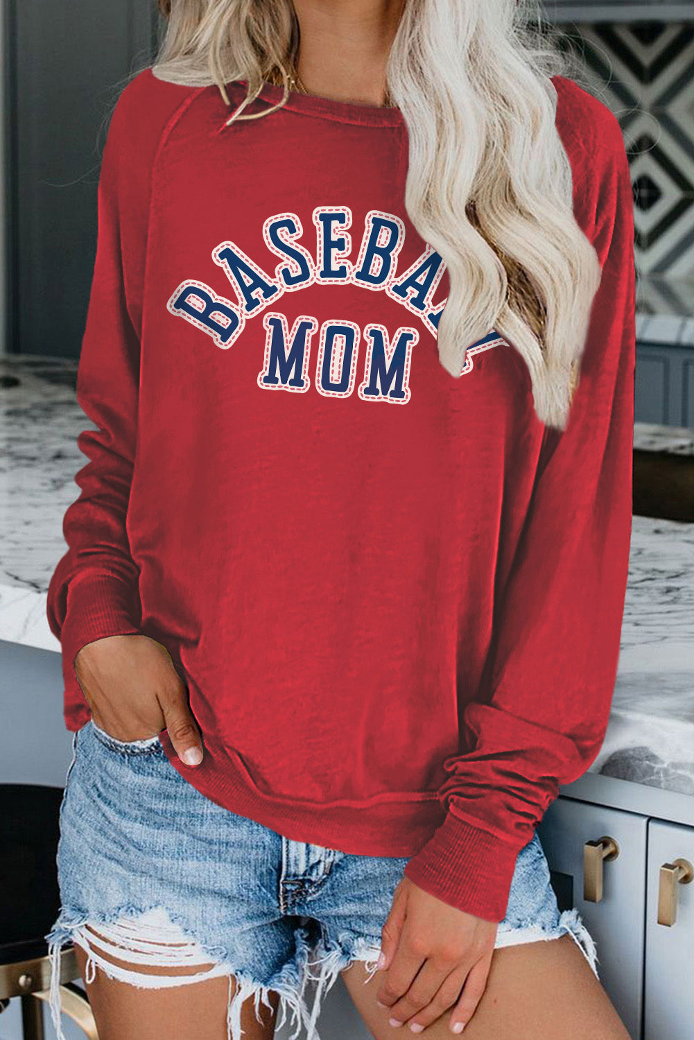 Baseball Mom French Terry Cotton Blend Sweatshirt