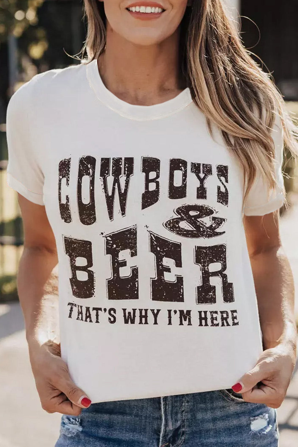 COW BOYS & BEERS Letters Graphic T-shirt