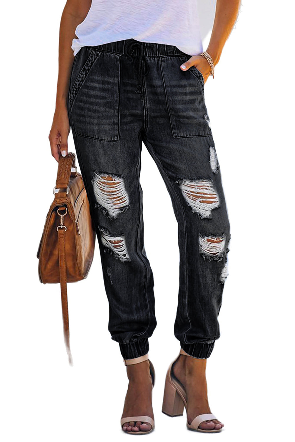 Pocketed Distressed Denim Jean