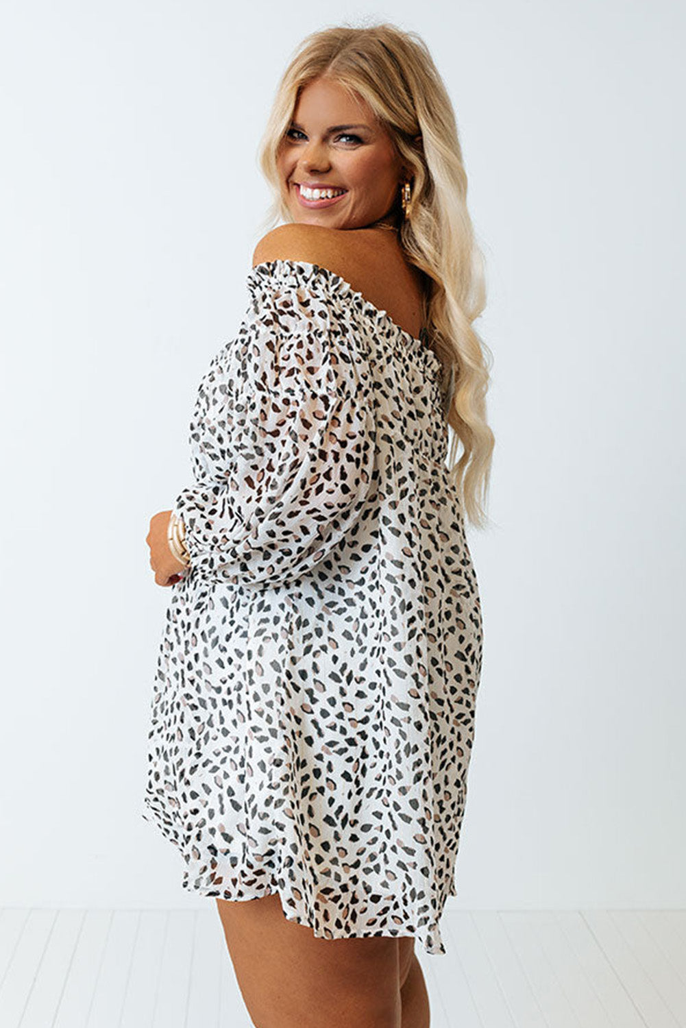 Cheetah Spotted Plus Size Off Shoulder Blouse