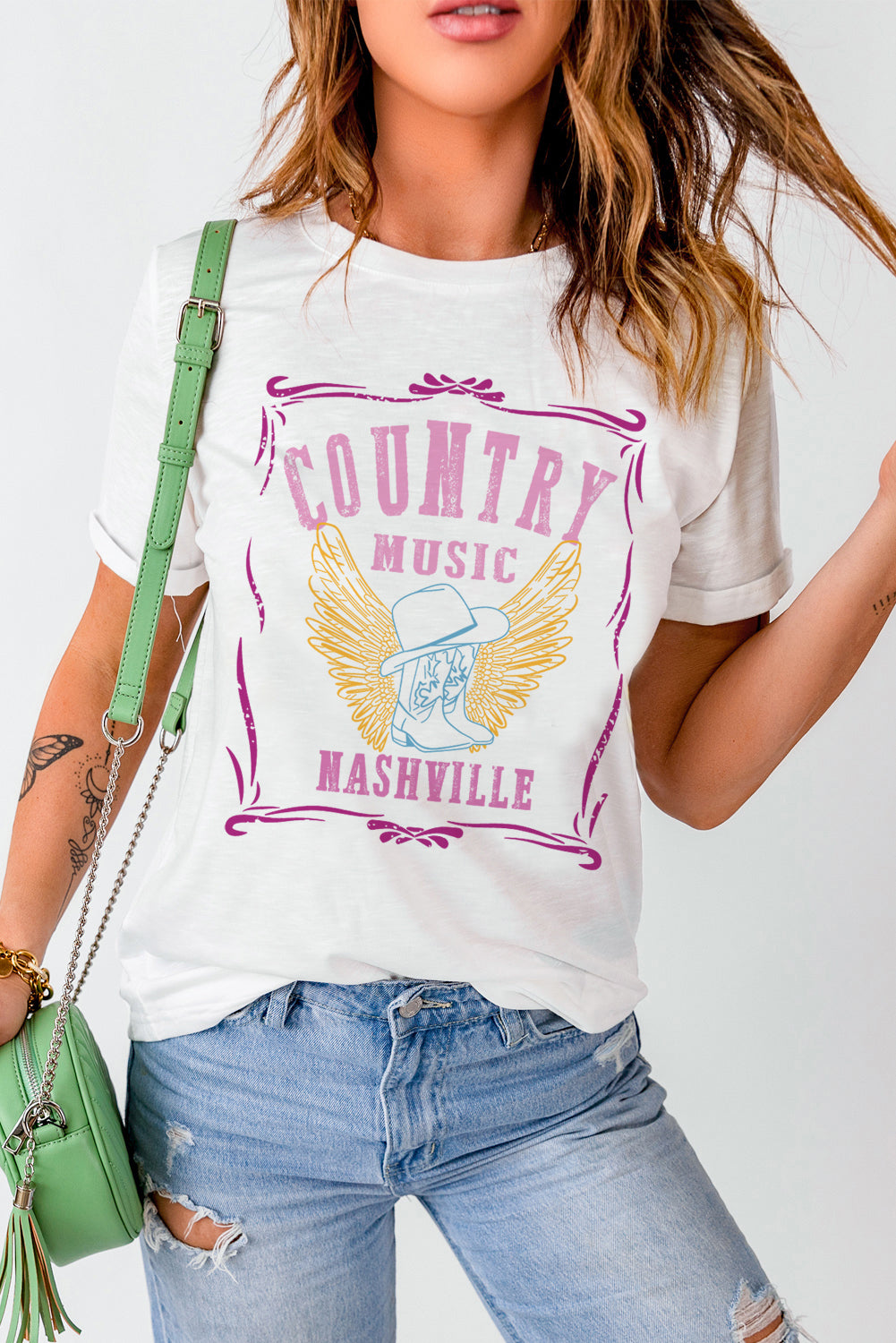 COUNTRY MUSIC Boots Wings Print Graphic T Shirt