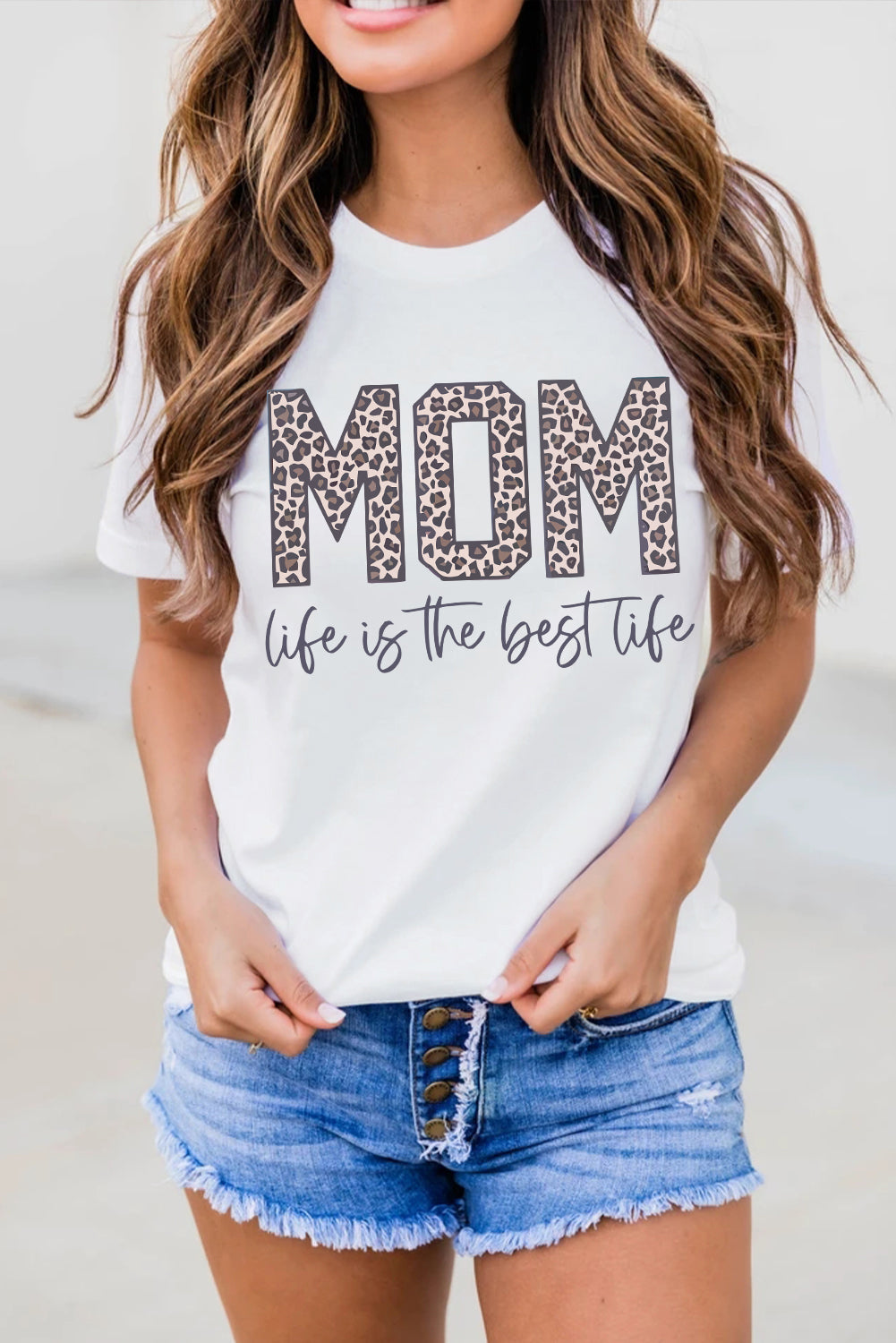 MOM life is the best life Leopard Print Graphic T Shirt