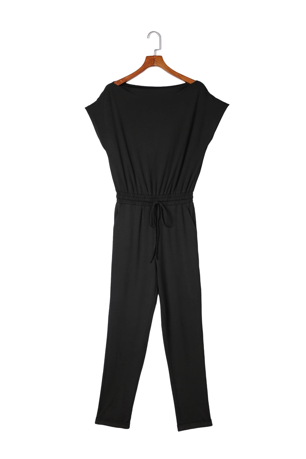 Tie Waist Short Sleeve Tapered Jumpsuit