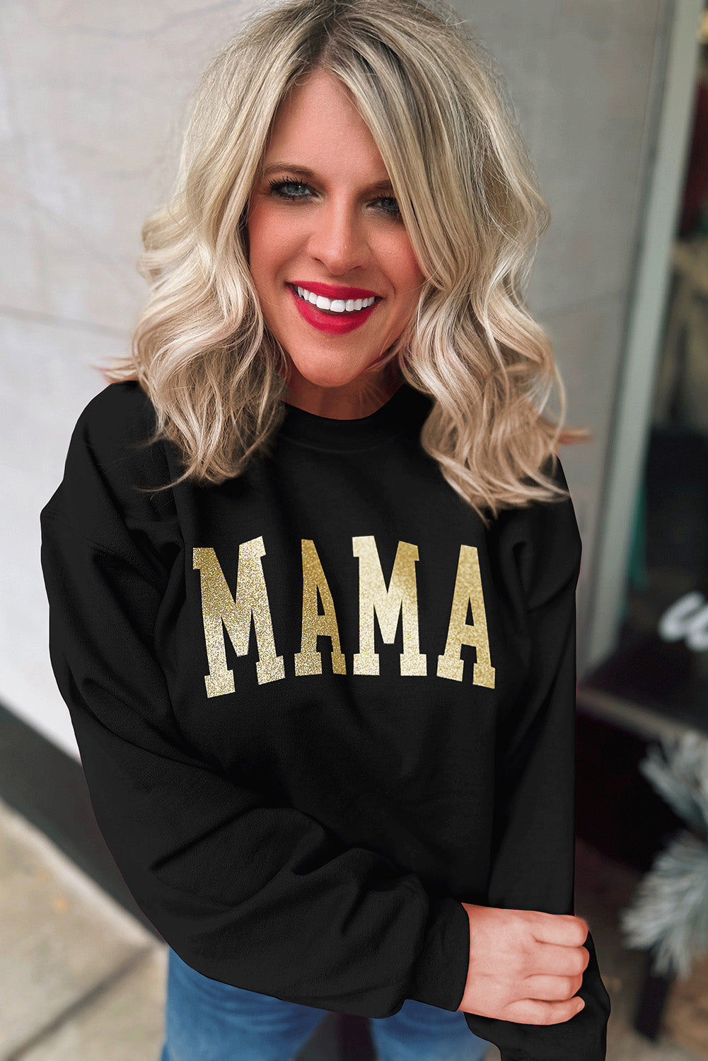 Glitter MAMA Graphic Pullover Sweatshirt