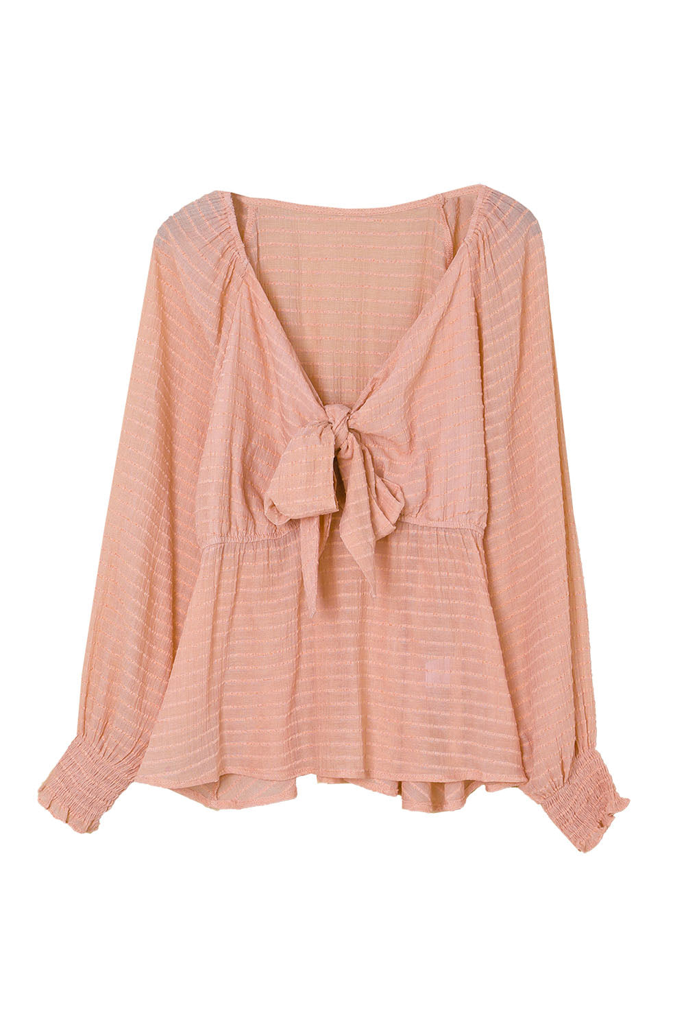 Textured Tie Front Peplum Blouse