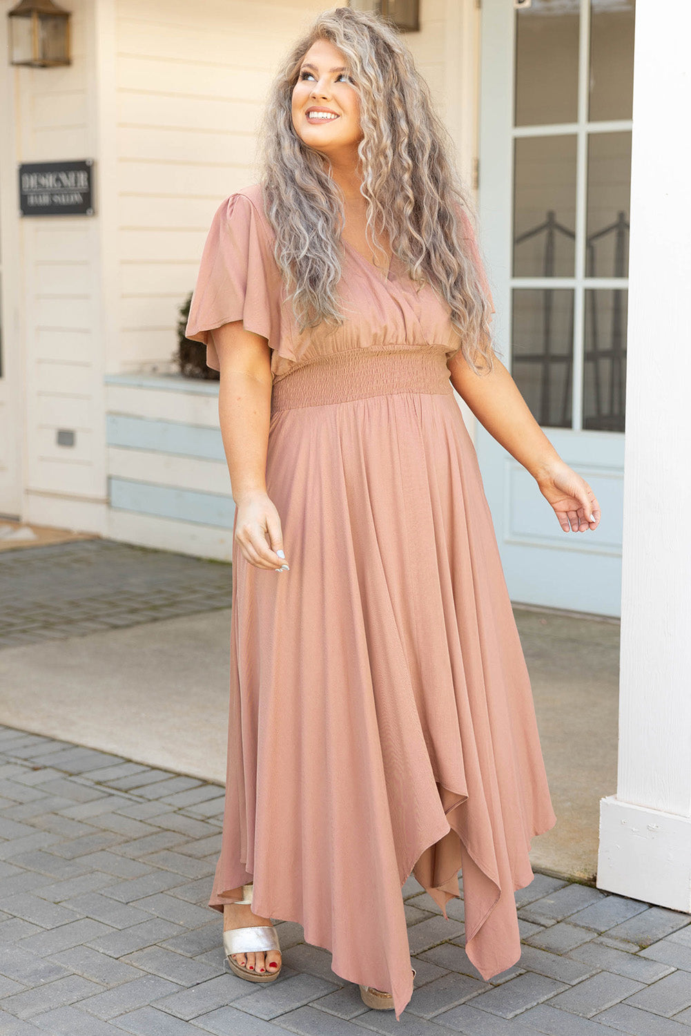 Wrap V Neck Plus Size Handkerchief Dress