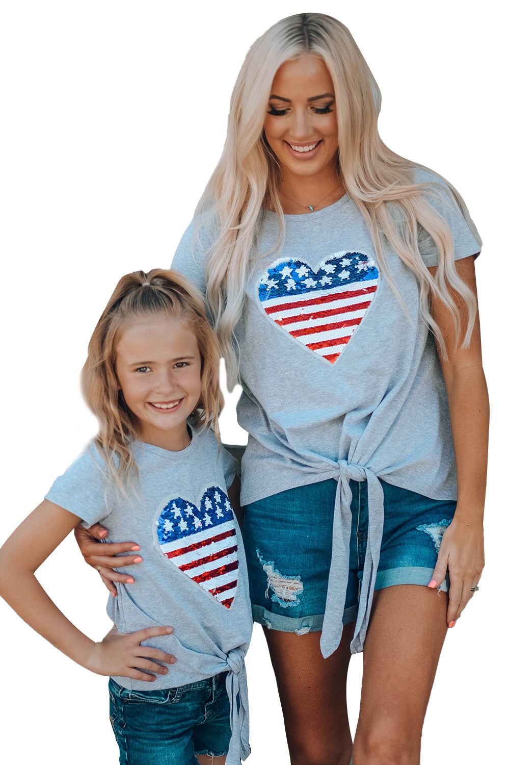 Mommy Patriotic Flag Sequin Heart Applique Knot Top