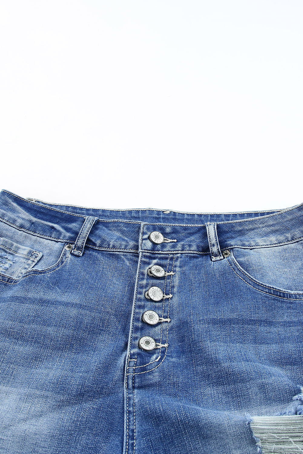 Quintuplicate Button Fly High Rise Plus Denim Shorts