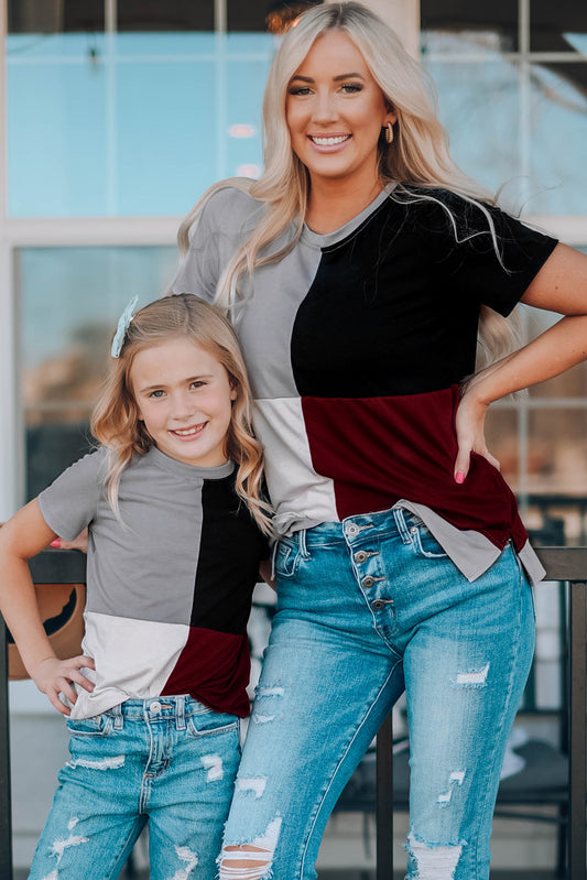 Wine Red Colorblock T-shirt with Slits