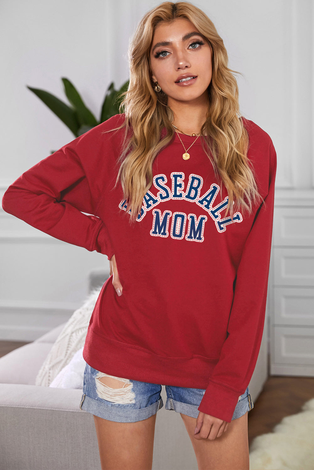 Baseball Mom French Terry Cotton Blend Sweatshirt