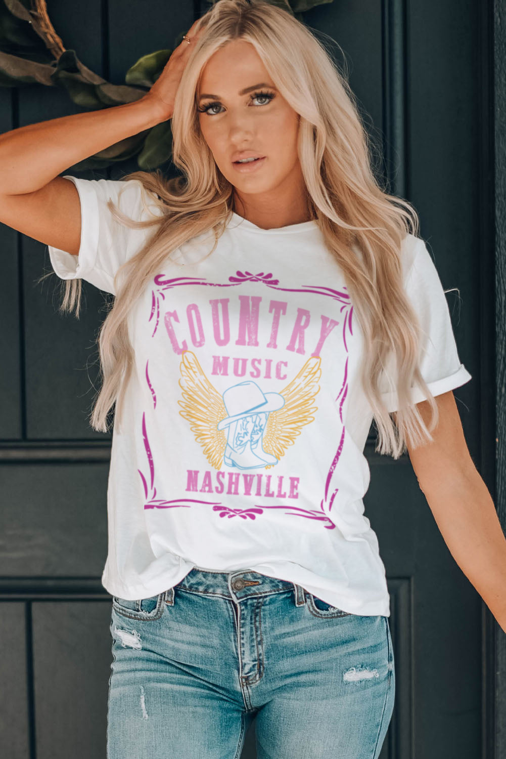 COUNTRY MUSIC Boots Wings Print Graphic T Shirt