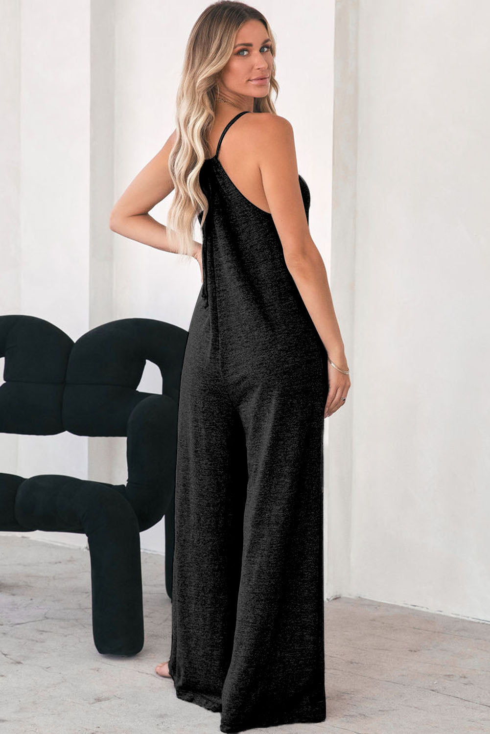 Loose Fit Side Pockets Spaghetti Strap Wide Leg Jumpsuit