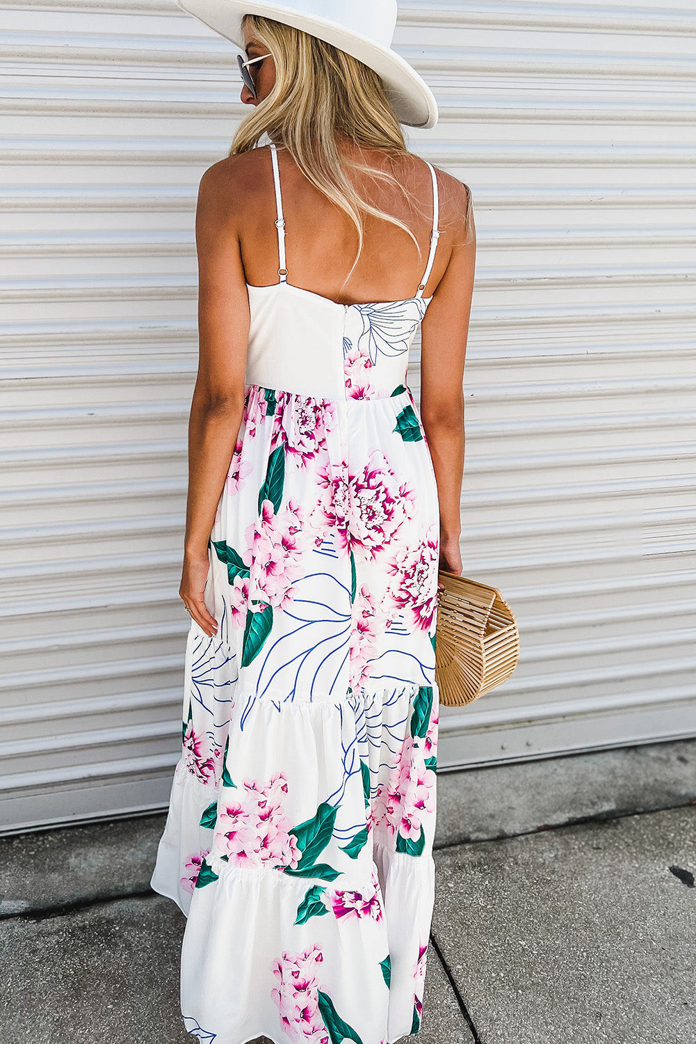 Floral Twist Cutout Adjustable Straps Maxi Dress