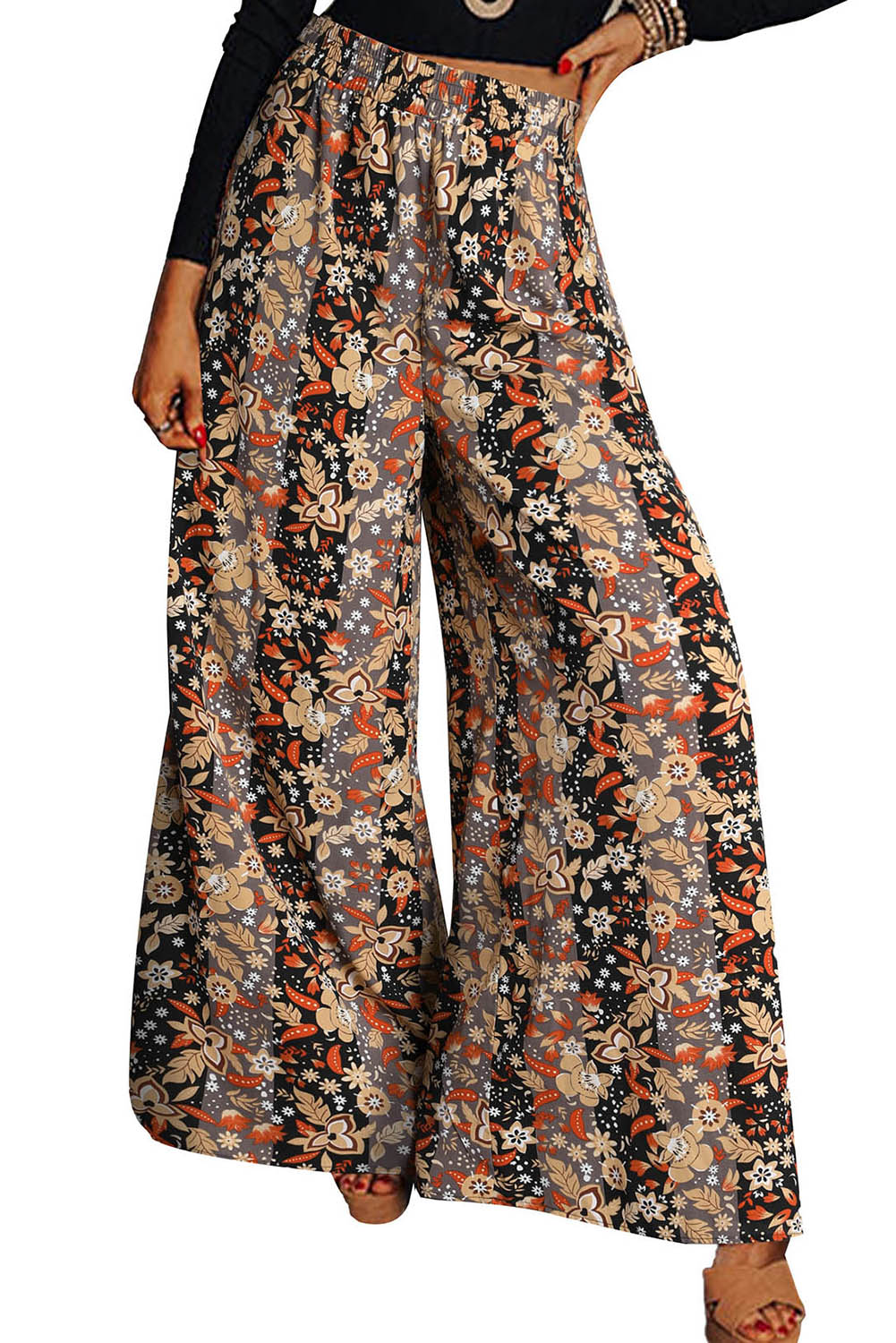 Floral Print High Waist Wide Leg Pants