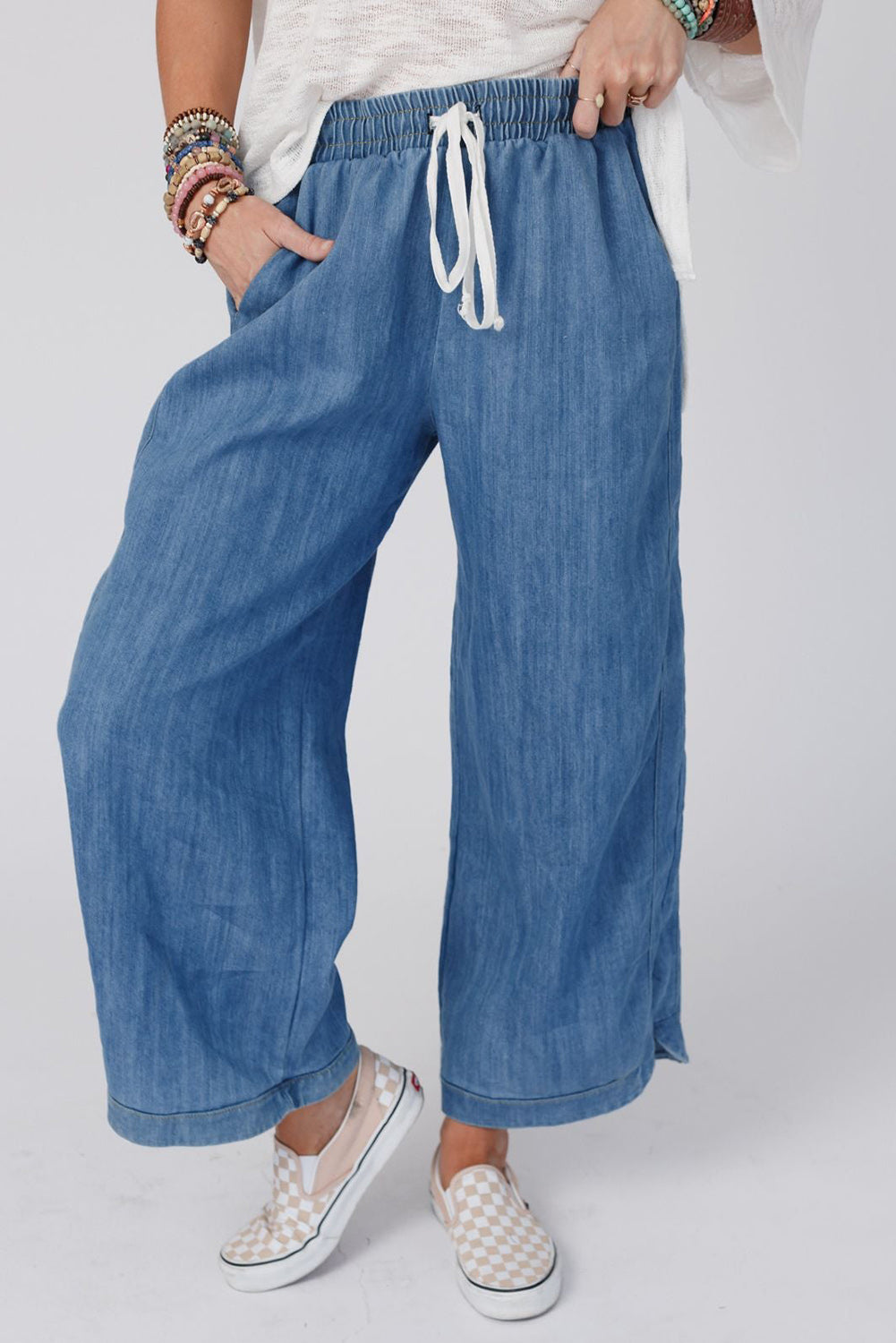 Wide Leg Drawstring Waist Loose Pants