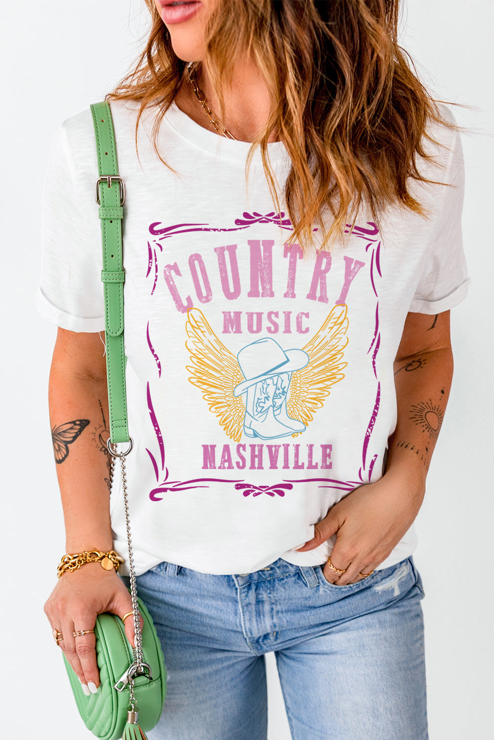 COUNTRY MUSIC Boots Wings Print Graphic T Shirt