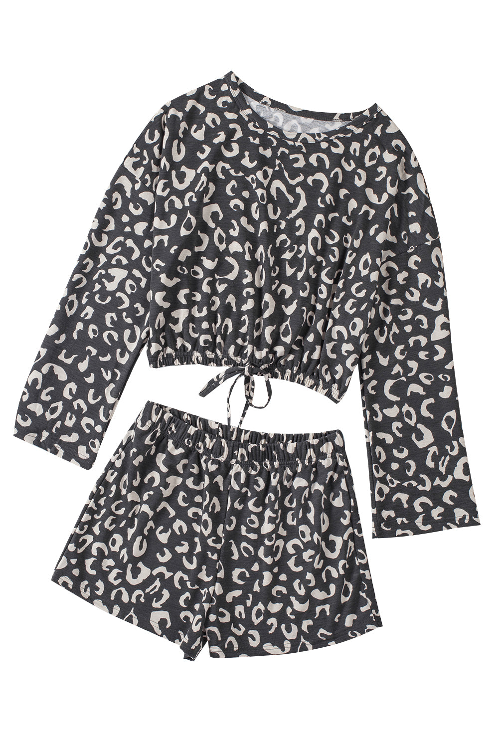 Animal Print Long Sleeves Pullover and Shorts Lounge Set