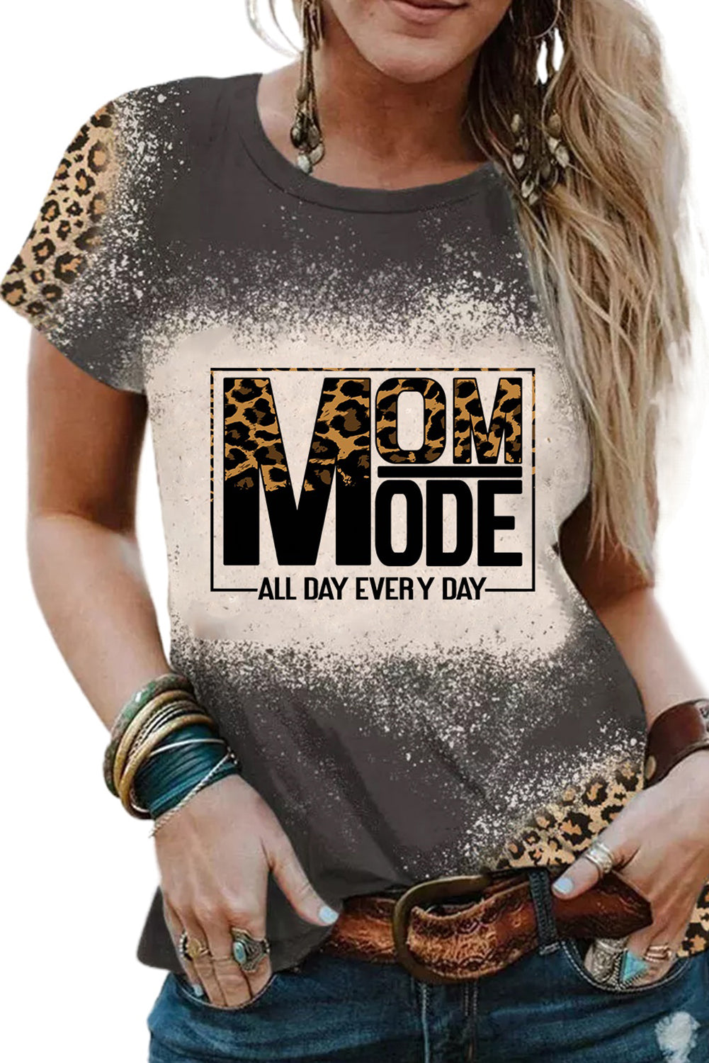 MOM MODE Leopard Bleach Print Vintage Graphic Tee