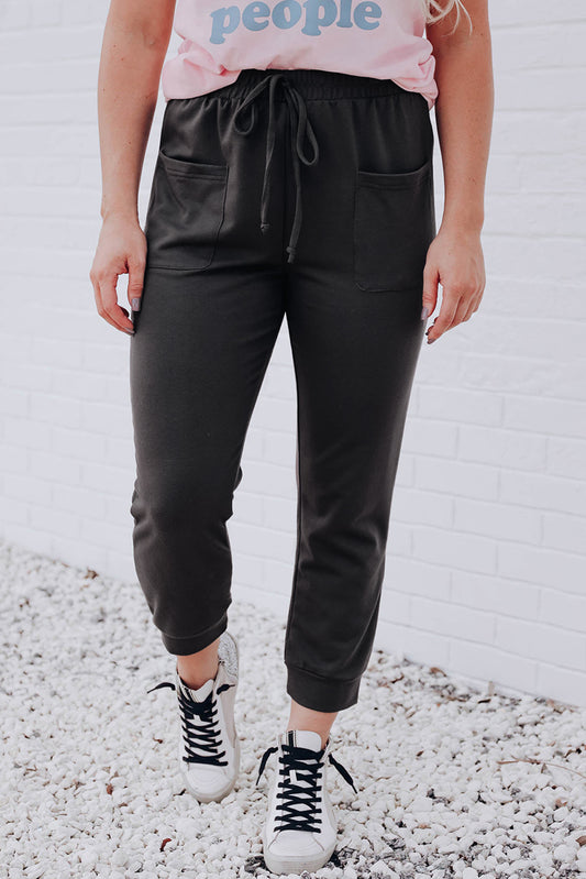 Drawstring Waist Front Patch Pockets Jogger Pants