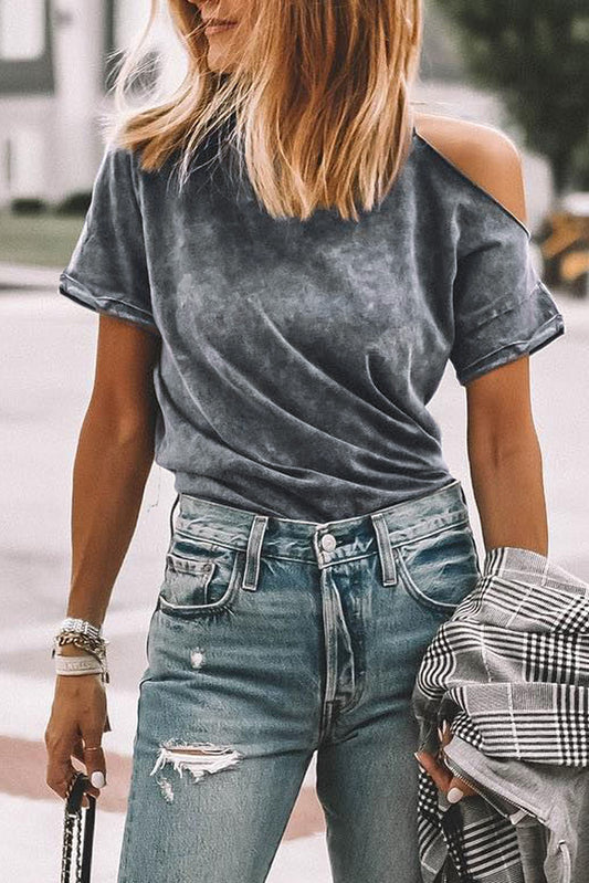 Vintage Asymmetric Cold Shoulder T-shirt