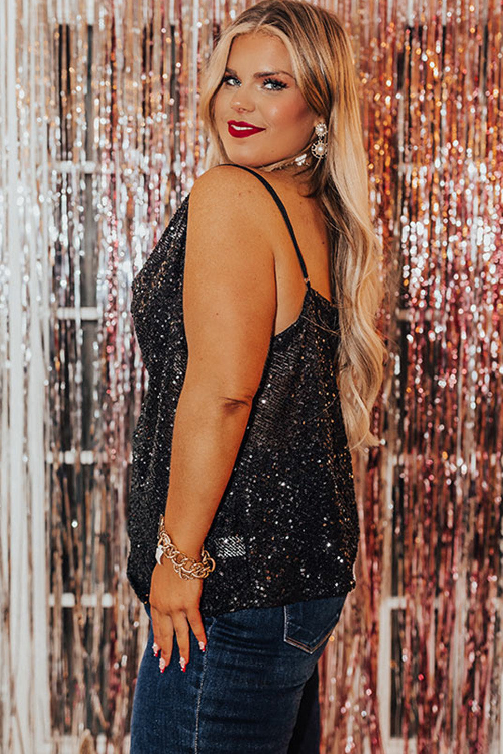 Plus Size Drape Neck Sequin Tank Top – HotMomBoutique