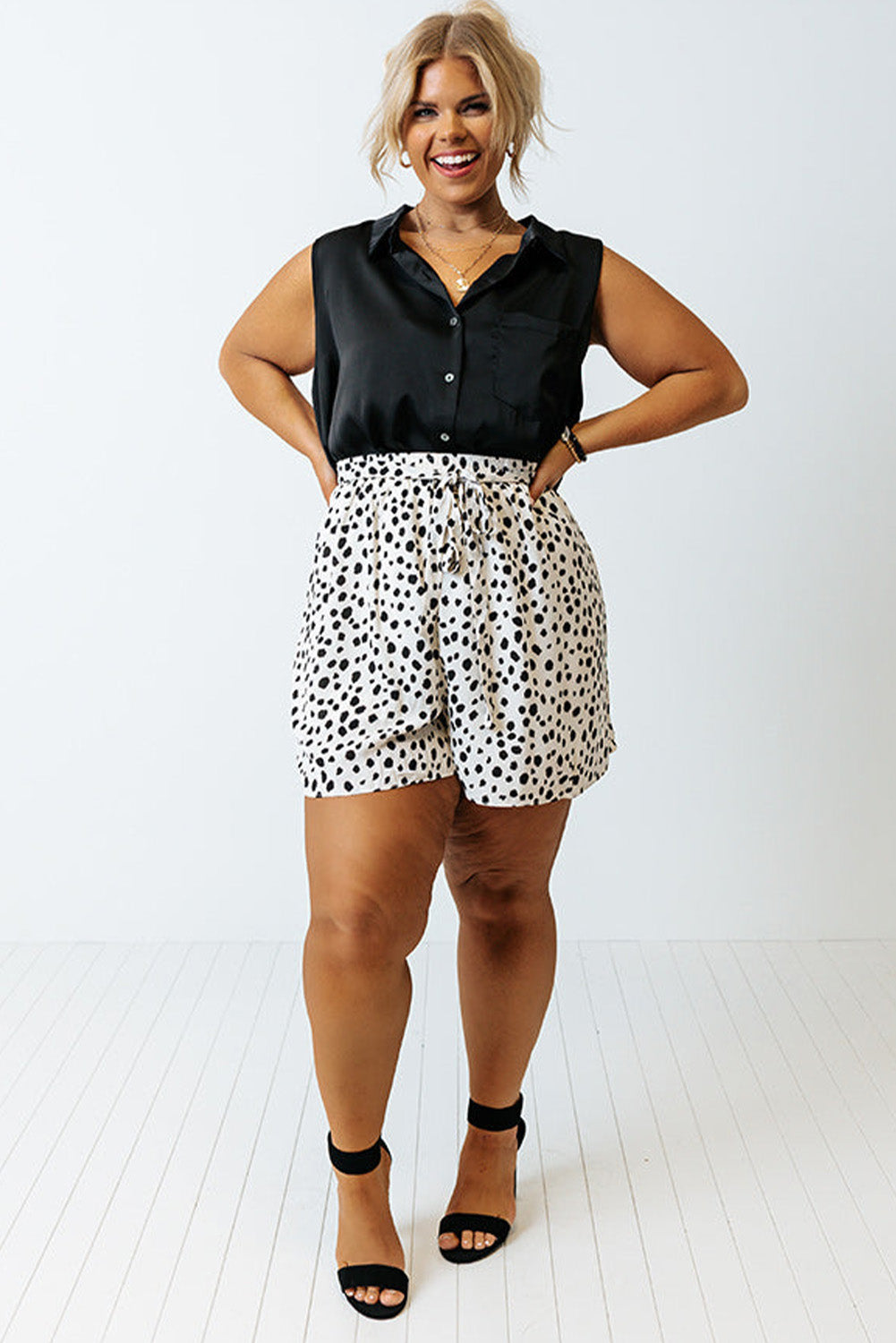 Plus Size Dalmatian Print High Waist Shorts