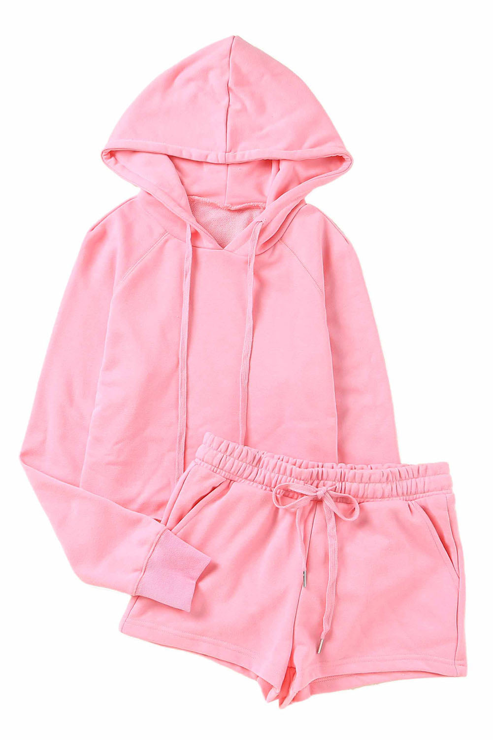 Cropped Hoodie and Drawstring High Waist Shorts Set