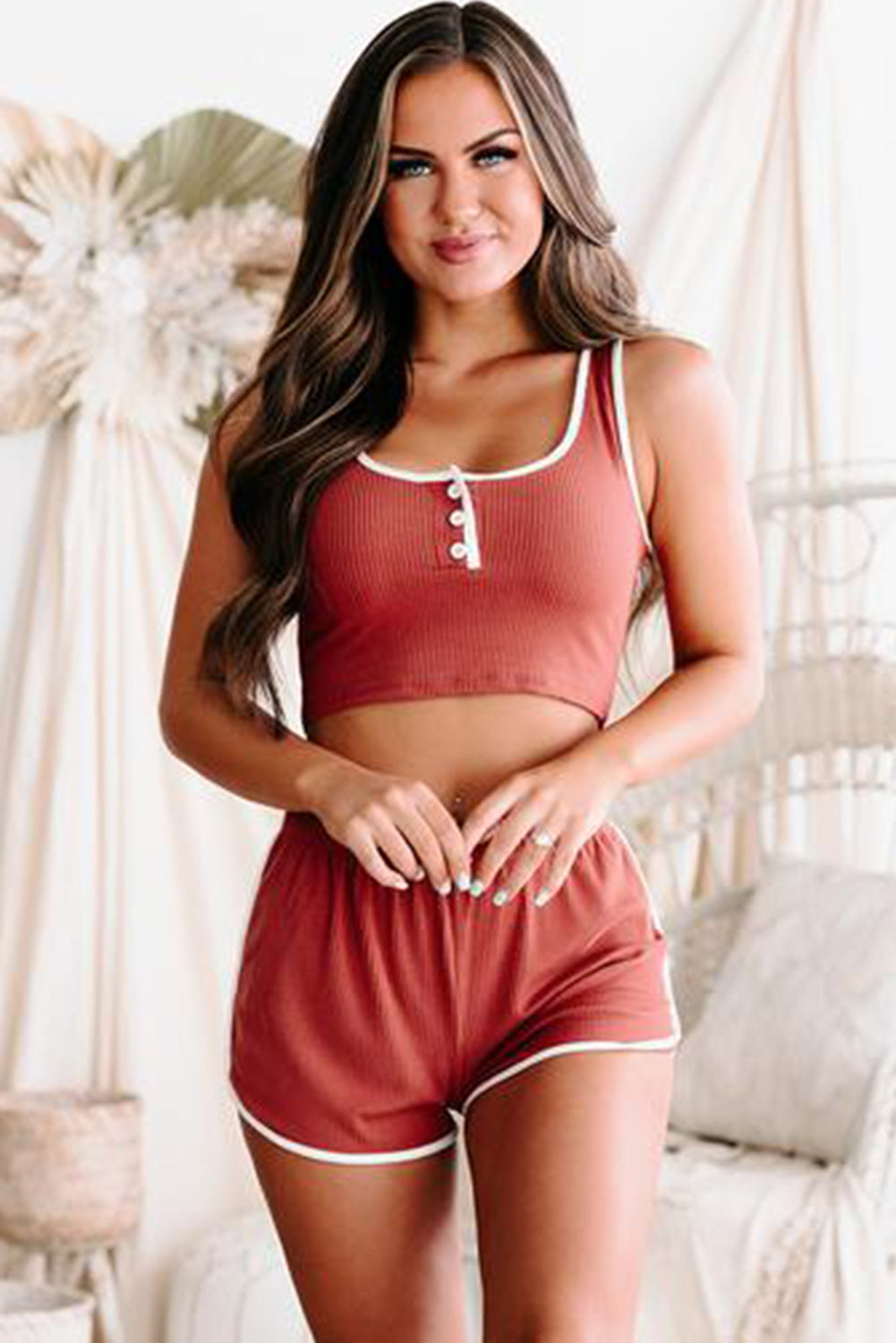 Ribbed Crop Tank and High Waist Shorts Lounge Set