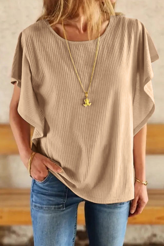 Ruffled Ribbed Knit Loose Top