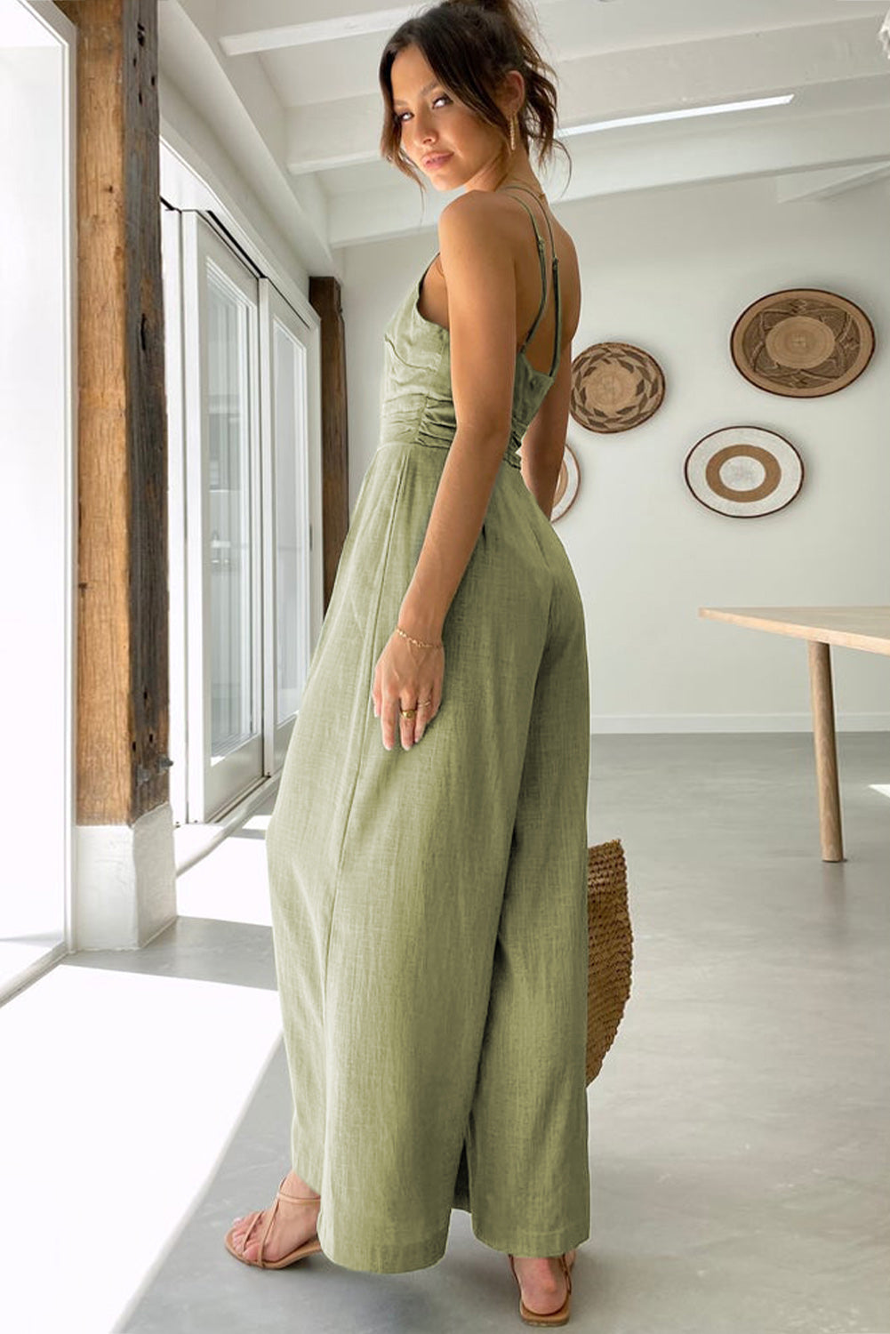 Asymmetric Thin Straps One-shoulder Wide Leg Jumpsuit