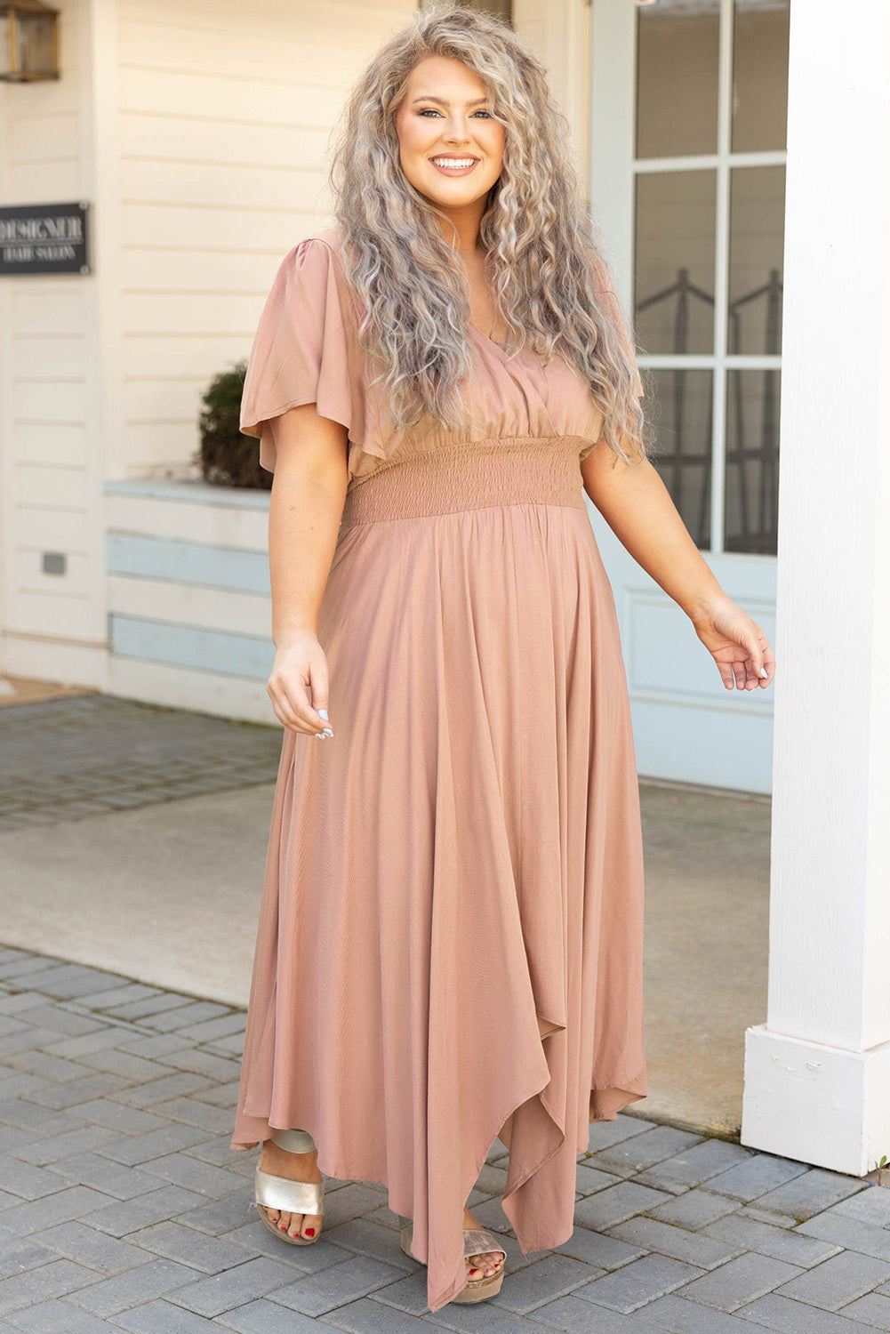 Wrap V Neck Plus Size Handkerchief Dress