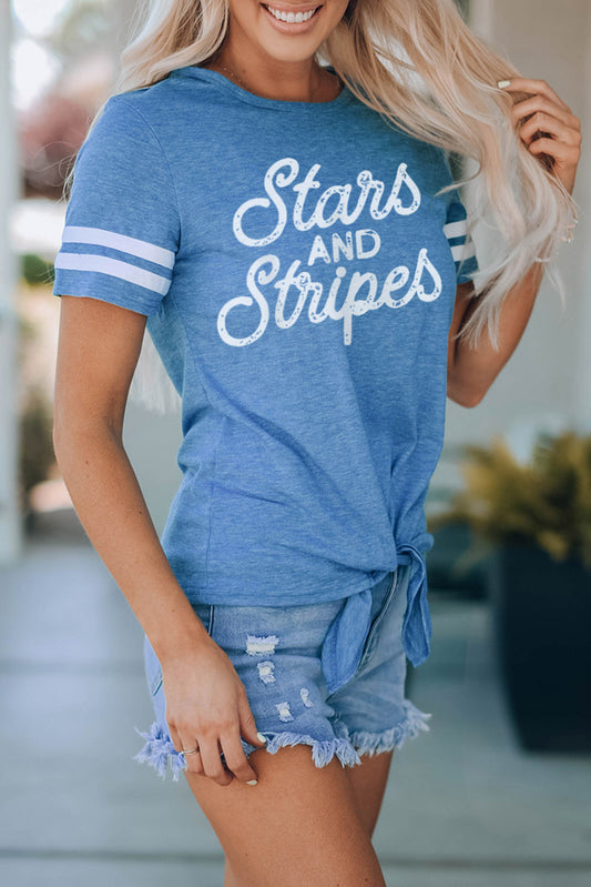 Stars & Striped Print Knotted Graphic Tee