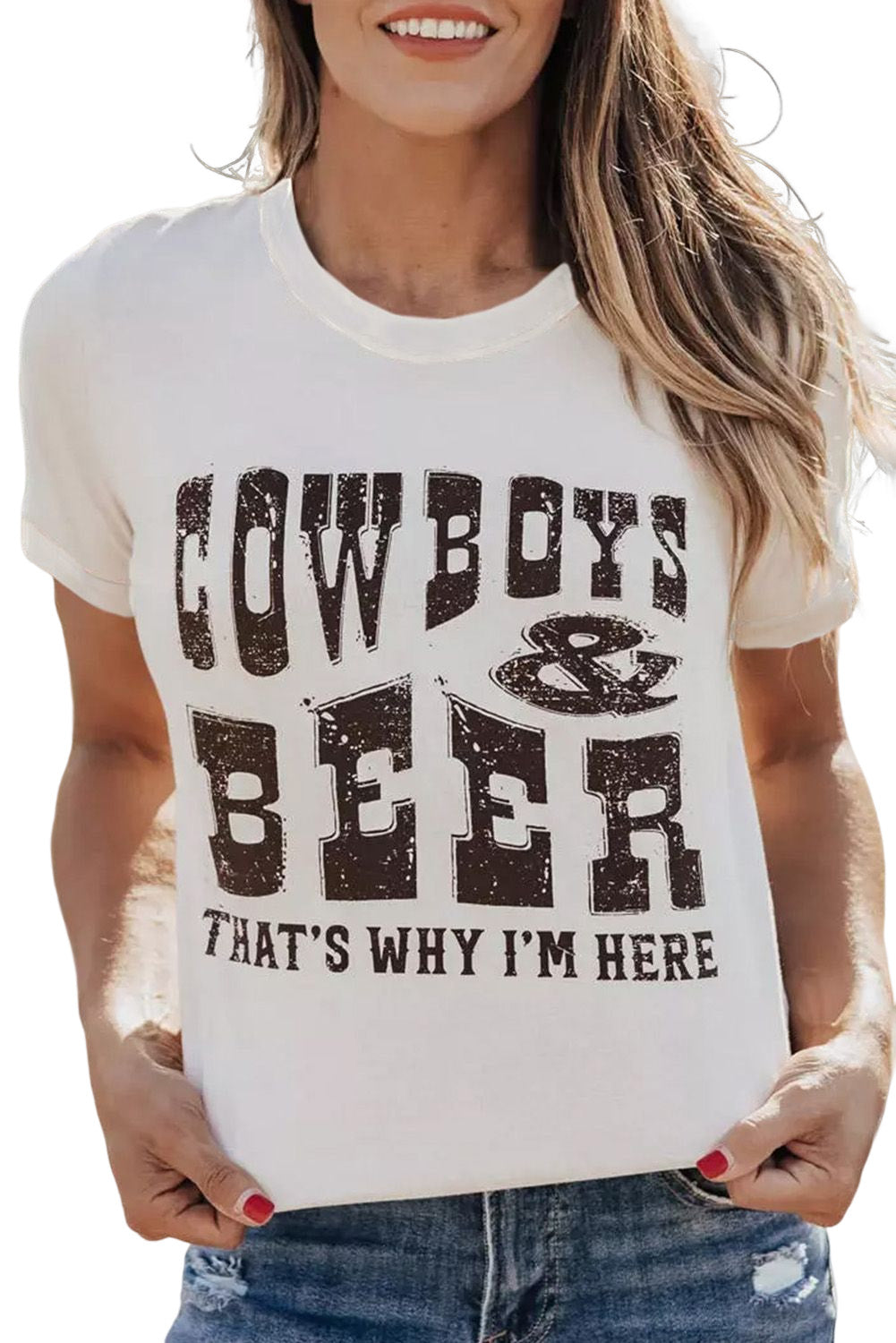 COW BOYS & BEERS Letters Graphic T-shirt