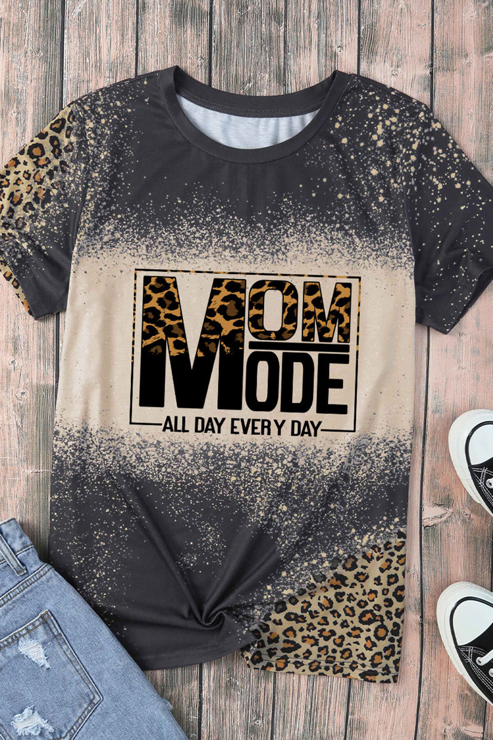 MOM MODE Leopard Bleach Print Vintage Graphic Tee