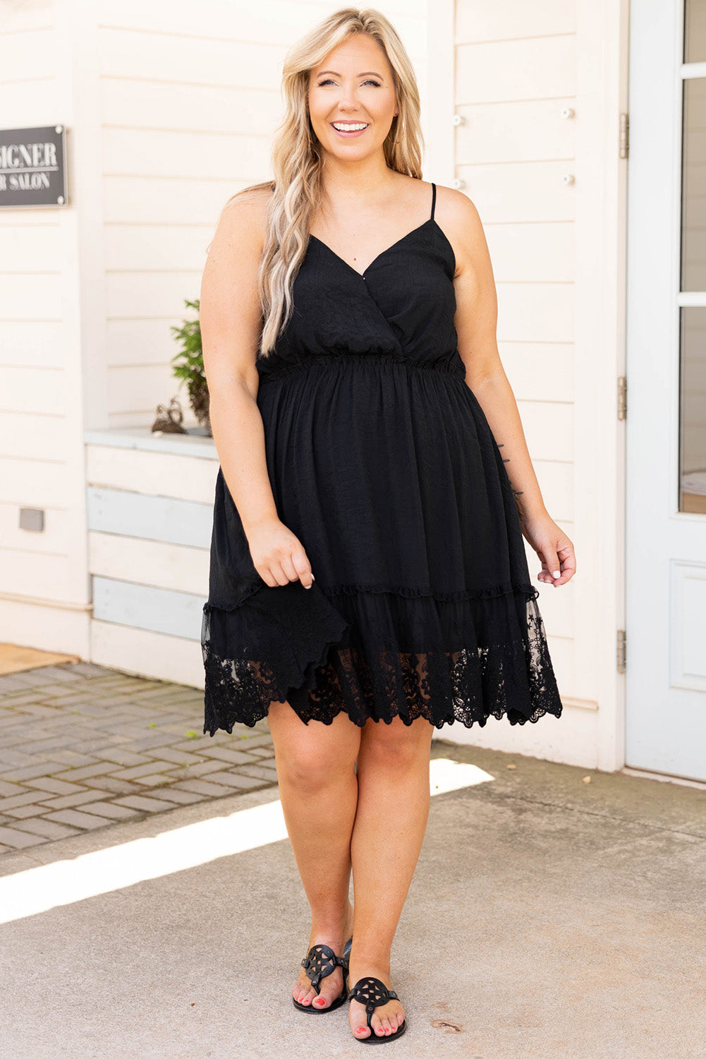 Lace Ruffle Hem Plus Size Flared Sundress