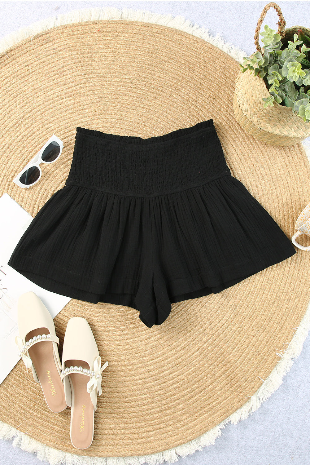 Smocked High Waist Ruffle Shorts