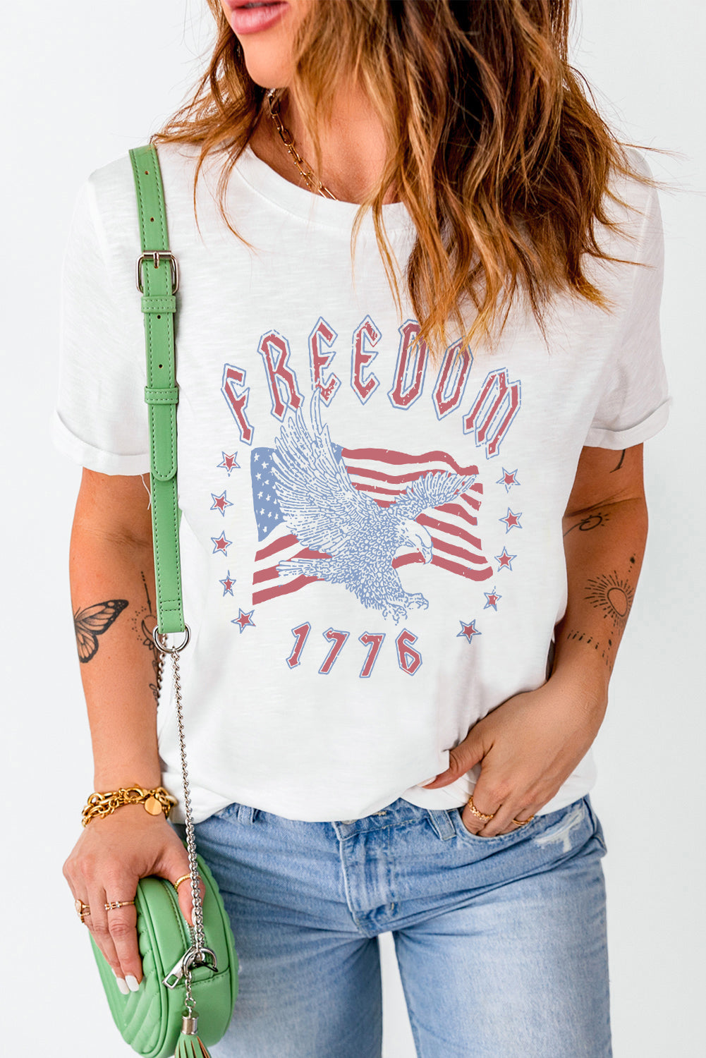 FREEDOM Eagle Flag Print 1776 Graphic Tee