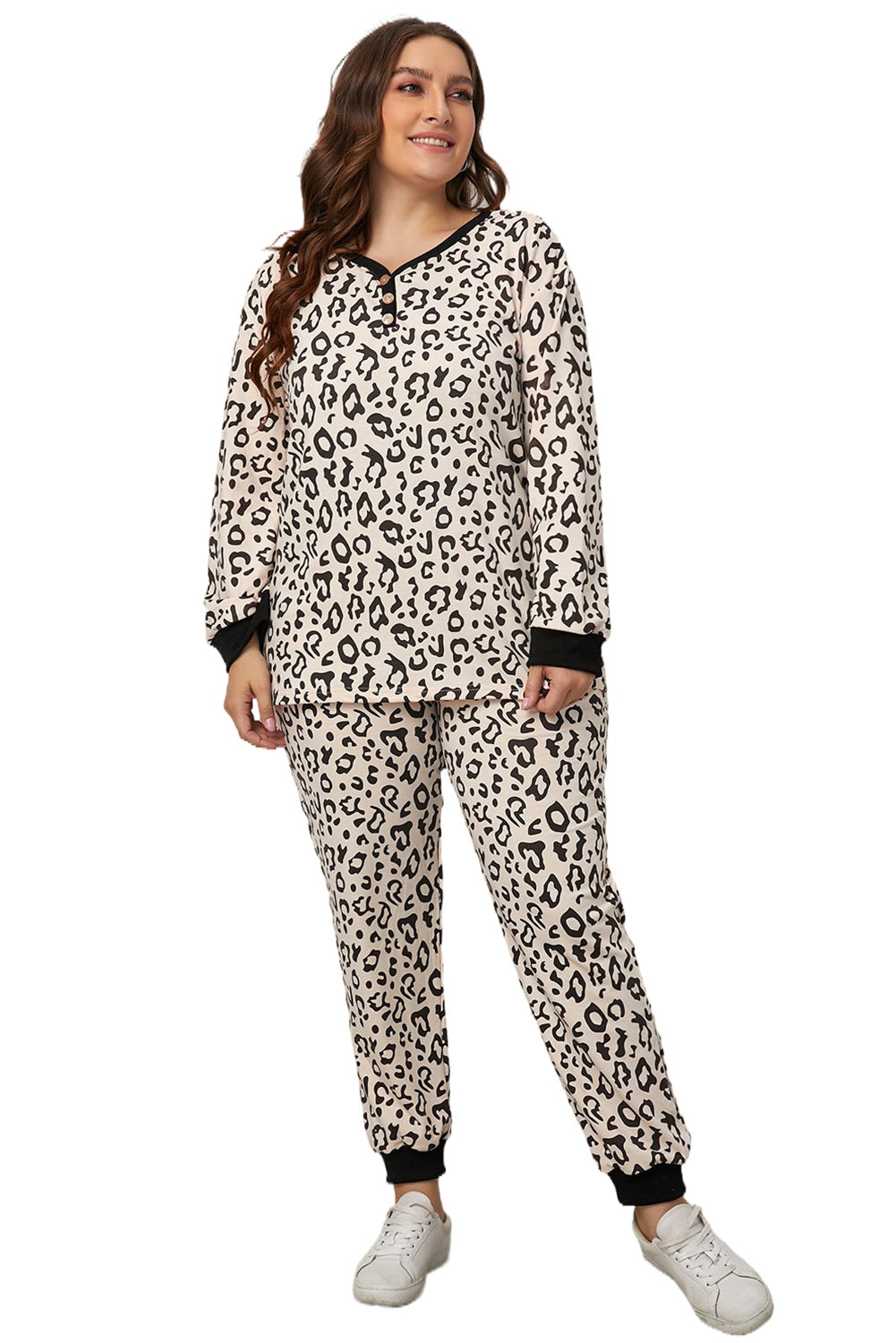 Plus Size V Neck Top And Sweatpants Lounge Set